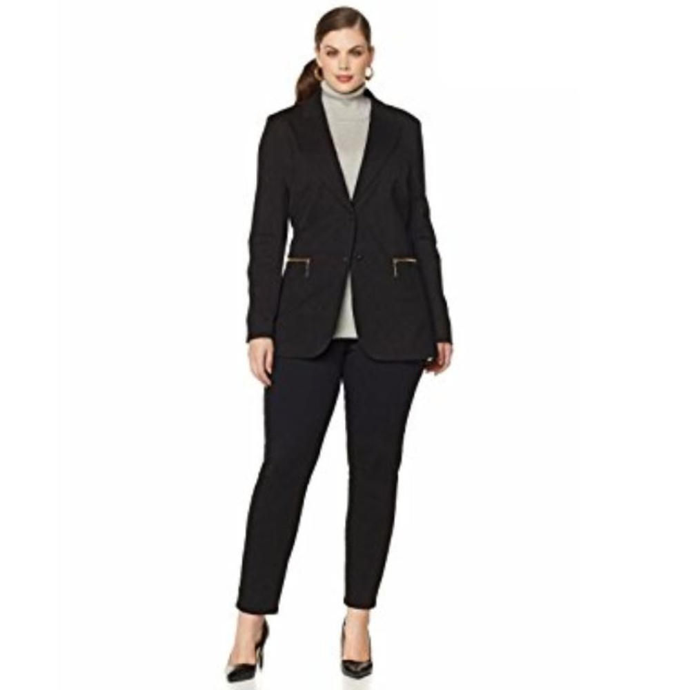 DG2 DIANE GILMAN PONTE BLACK BOYFRIEND BLAZER MED - Picture 4 of 5